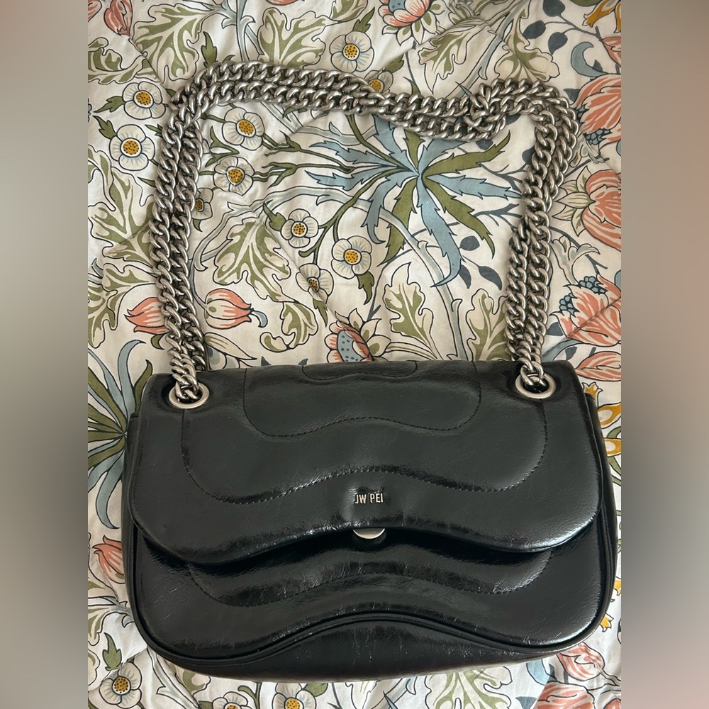 Jw Pei Black Leather Shoulder Bag with Silver Chain